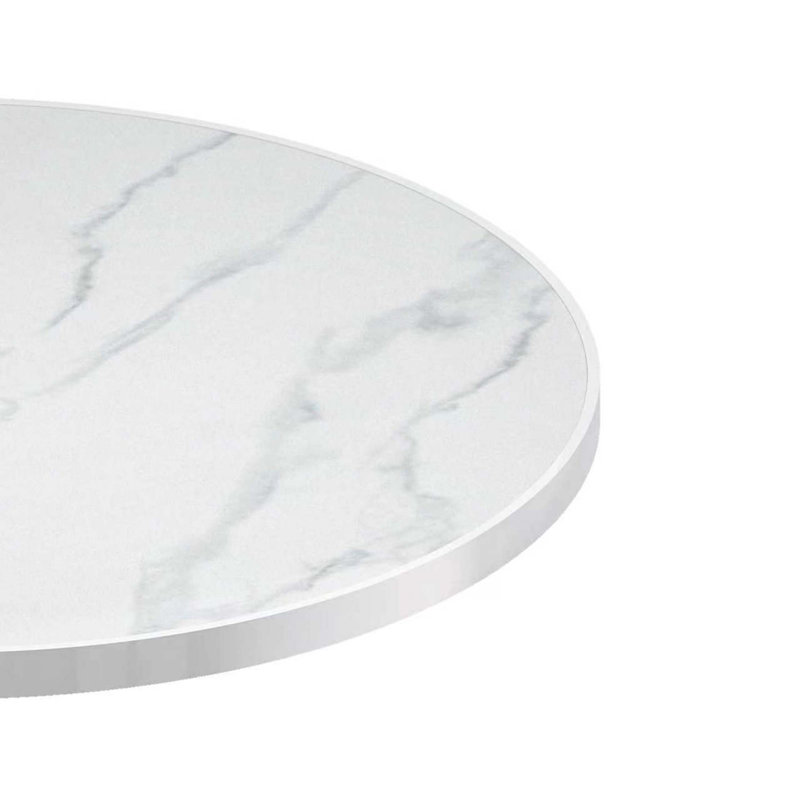 Table de salle à manger ronde moderne avec plateau en pierre Snow Mountain et pieds en titane, Blanc / Gris, White