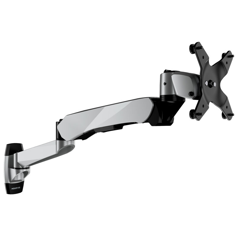 Support mural pour moniteur complet à mouvement complet avec bras d'amortisseur, compatible avec les moniteurs jusqu'à 32 po, argent