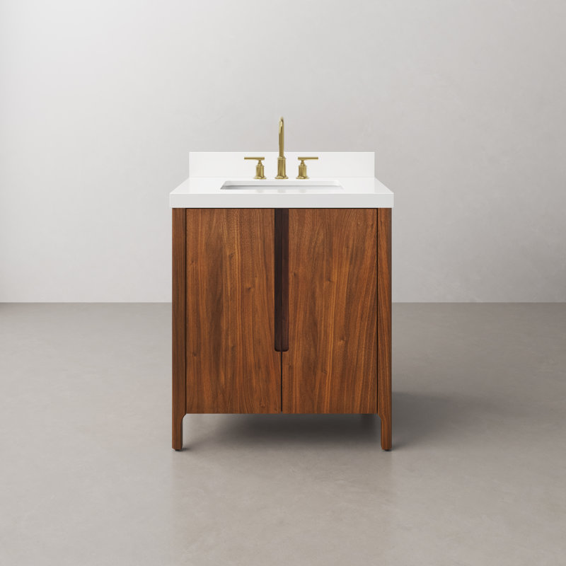 Sequoia 30 In. Single Sink Whitebrook Engineered Marble Countertop Bath Vanity With Faucet, Noir Juglans, Gold