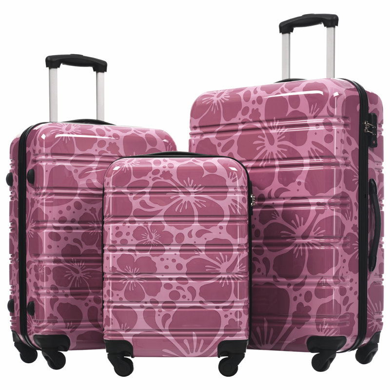 Ensemble de 3 valises à roulettes Hardshell avec verrou TSA, Pink Purple