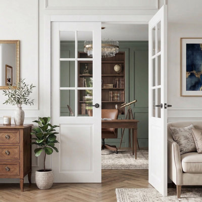 Clear Glass 6-Lite Solid And Manufactured Wood Double Slab Doors Without Frame And Hardware Kit