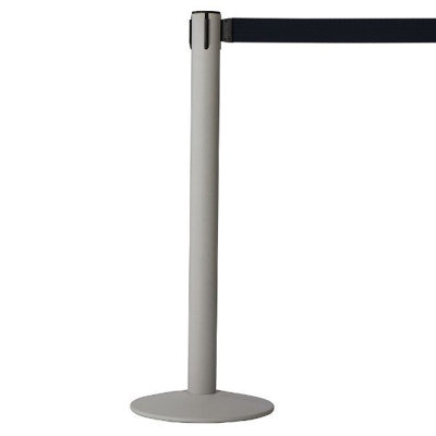 M&T Affiche un poteau de queue de barrière de contrôle des foules gris 37 pouces de haute barrière de sécurité avec diviseurs de ligne Ceinture noire rétractable 9,85 pi / 118 po de hauteur au sol pour l'intérieur et l'extérieur (paquet de 4)