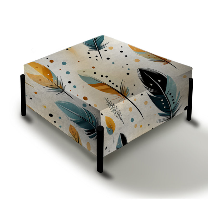 Beige Urban Nomadic Feathers Pattern - Boho Large Square Ottoman