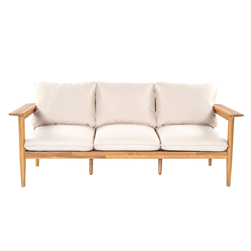 Terassi Outdoor Acacia Wood 3 Seater Sofa, Light Teak Finish With Beige Cushion