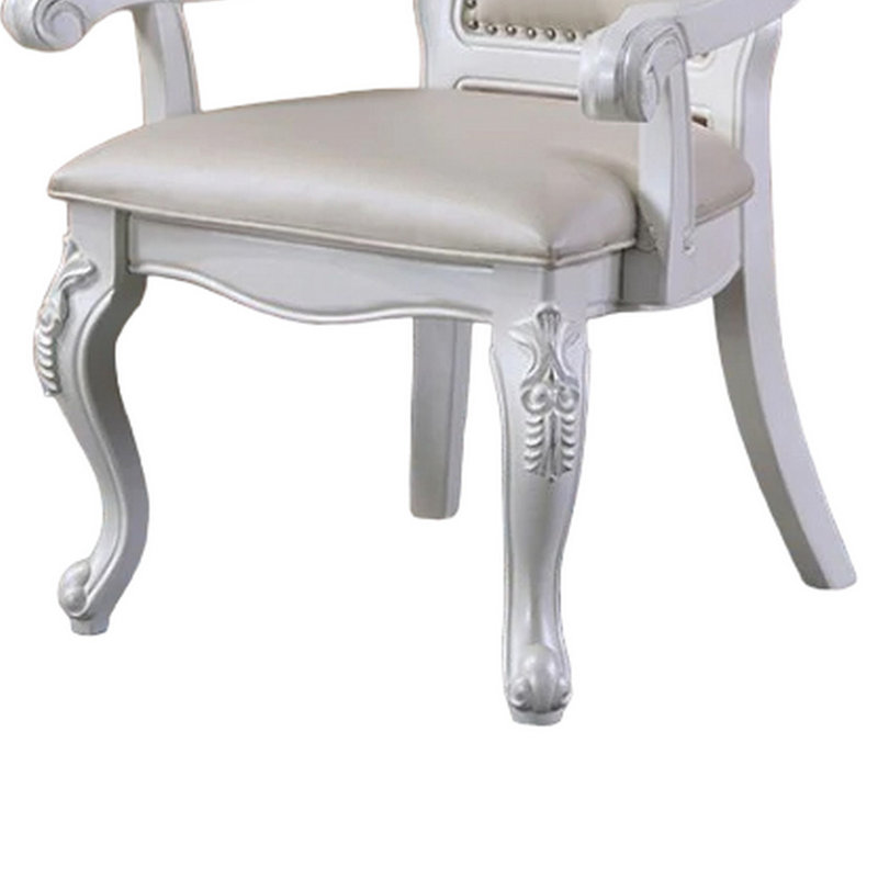 Ensemble de 2 chaises de salle à manger Zenie, cabriole sculpté, similicuir, bois, Blanc