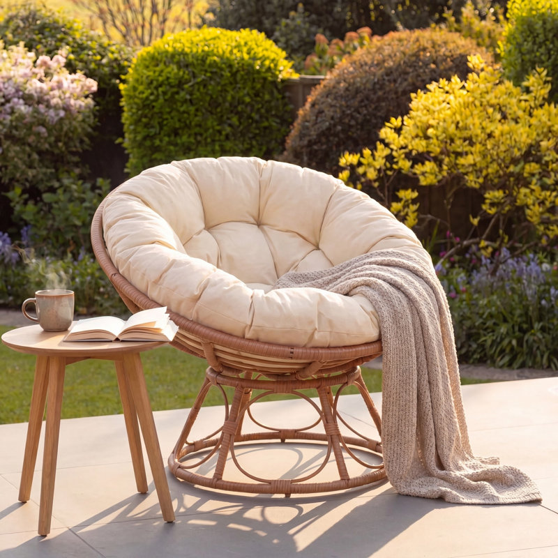 Upholstered Swivel Accent Chair, Natural, Cream Polyester