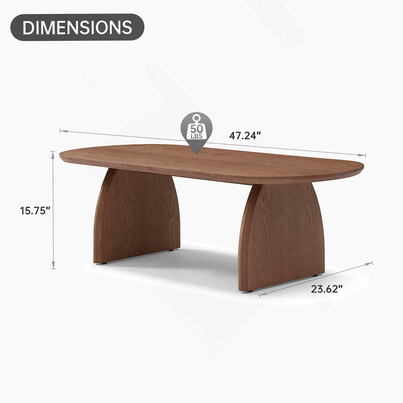 Table basse moderne en bois massif de forme ovale minimaliste avec base courbée créative, idéale pour les espaces de vie polyvalents et l'amélioration esthétique.