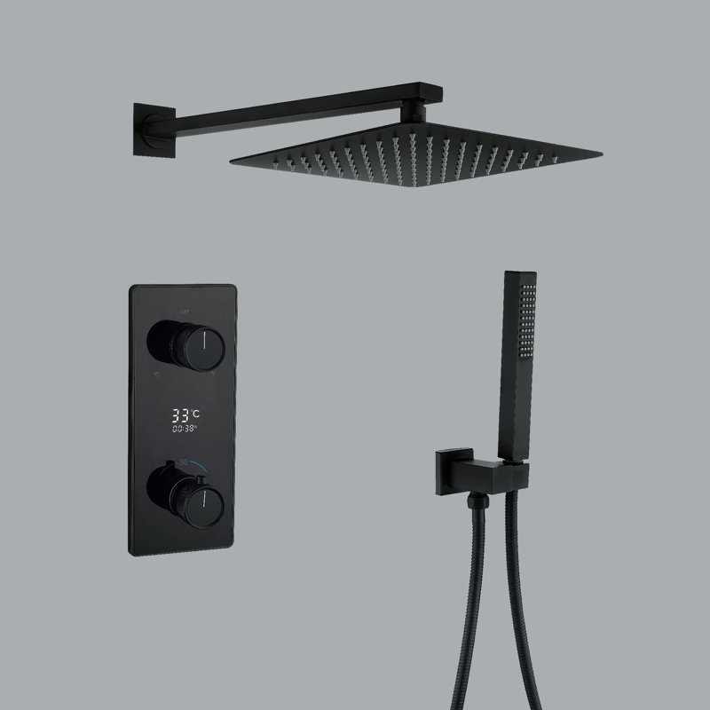 Thermostatic Complete Shower System with Rough in-Valve, Matte Black