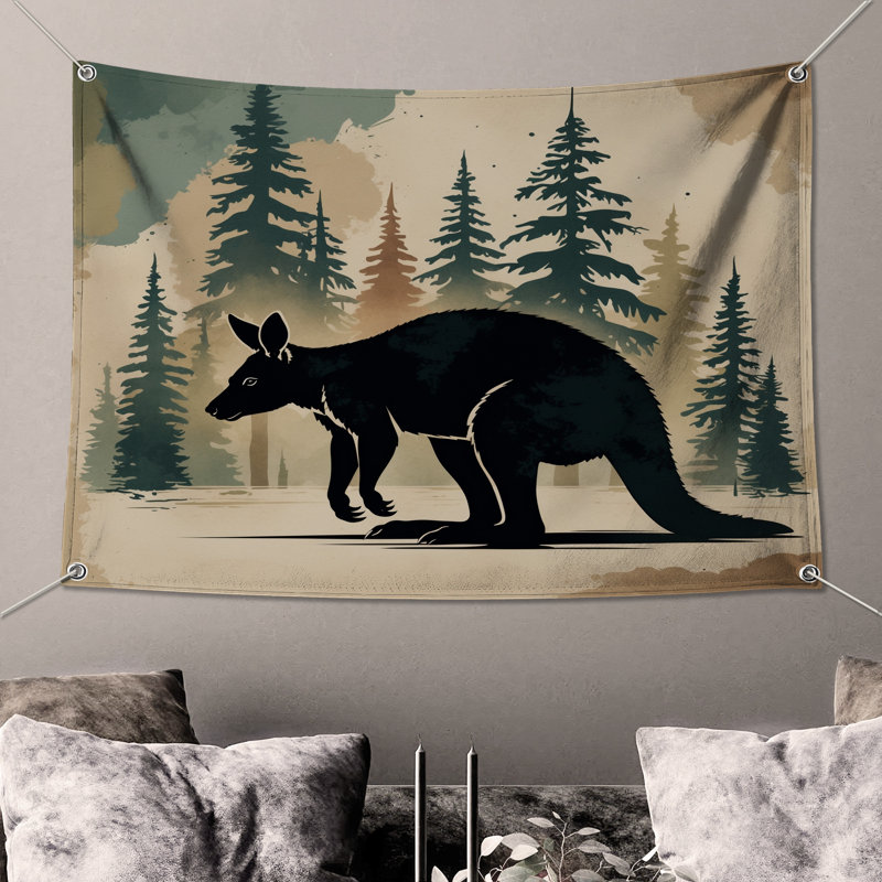Tapisserie «Kangaroo Silhouette Forest» - Décoration murale kangourou, H 50 po x l 60 po avec 4 œillets