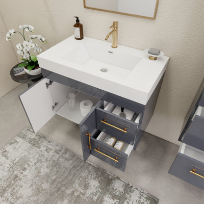 35.4" Wall-Mounted Single Bathroom Vanity Set