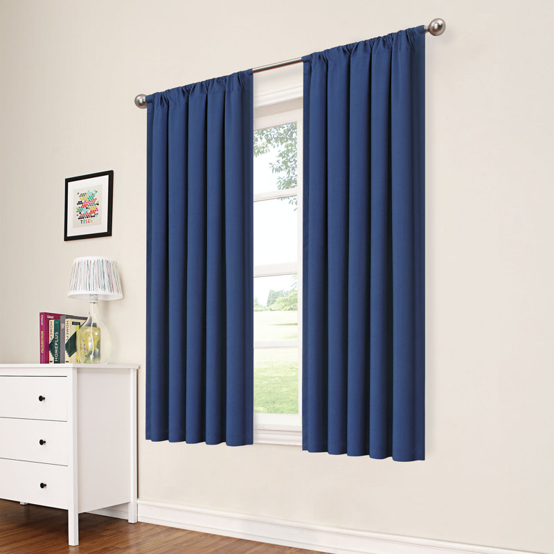 Eclipse Kids Macklin Solid Thermaback Blackout Rod Pocket Window Curtain Panel, Denim, 42" W x 63" L