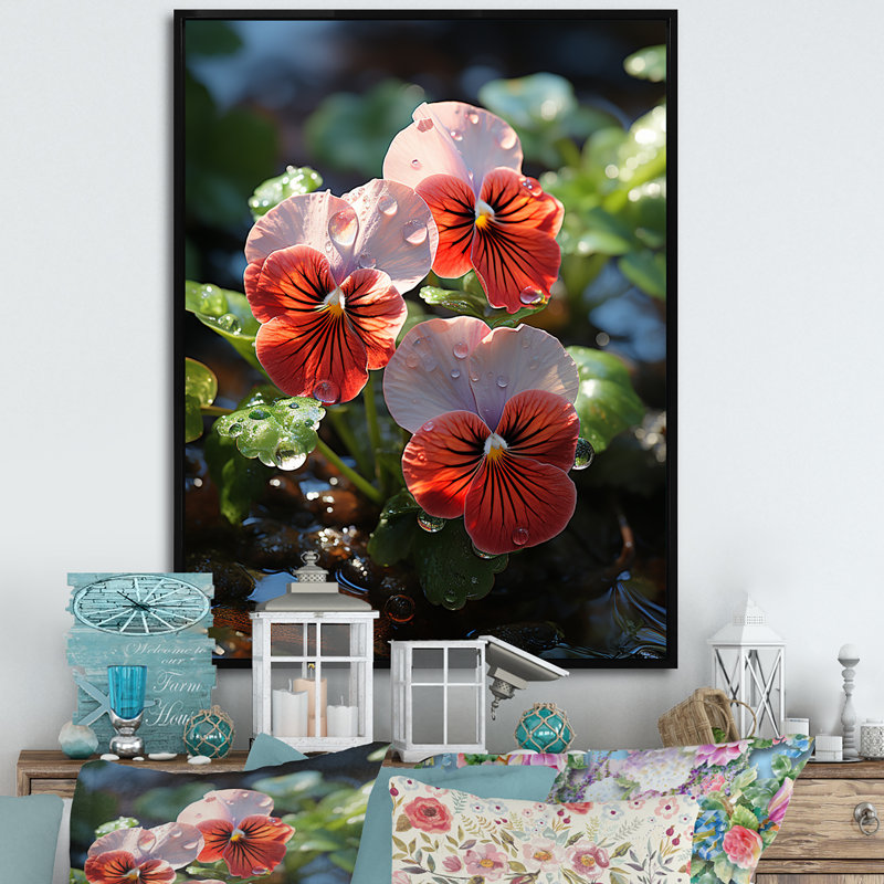 Fresh Pansies Sunshine I - Pensées, art mural, Cadre photo noir simple, H 40 po x l 30 po x P 1,5 po