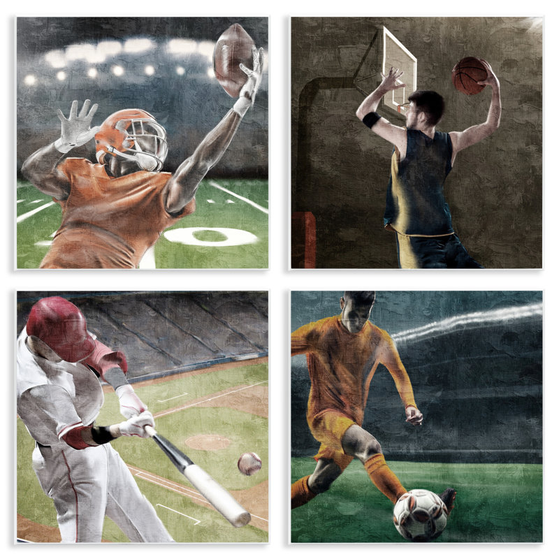 Ensemble de plaques murales 4 pièces Sports Balls In Action, design par Kim Allen