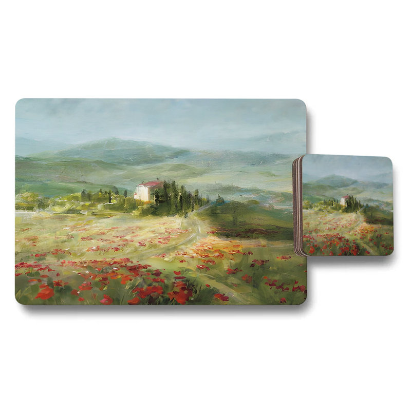 Floral Garden Placemat And Coaster Set With Rose Design