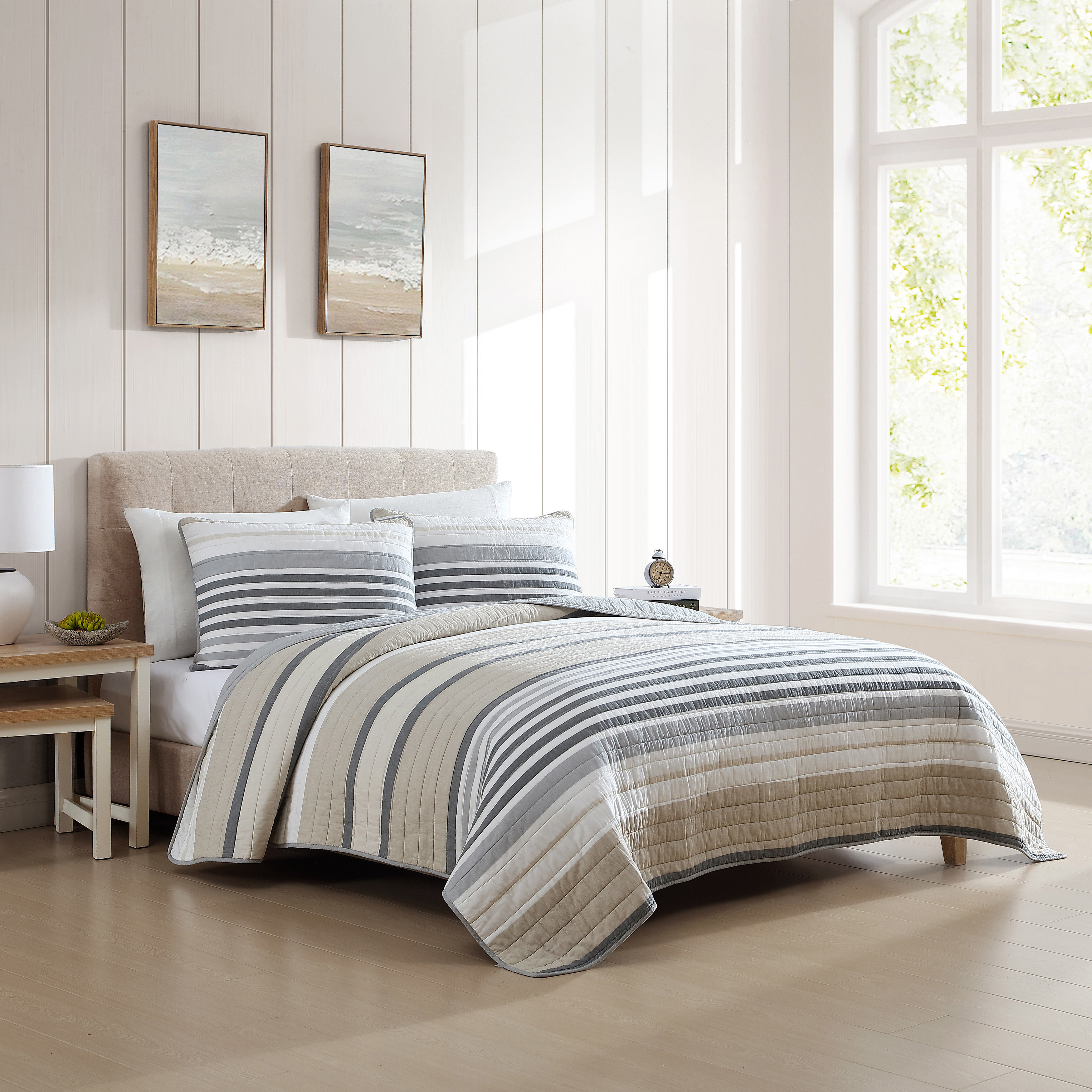 Nautica Dover Cotton Reversible Beige Quilt Set & Reviews | Wayfair