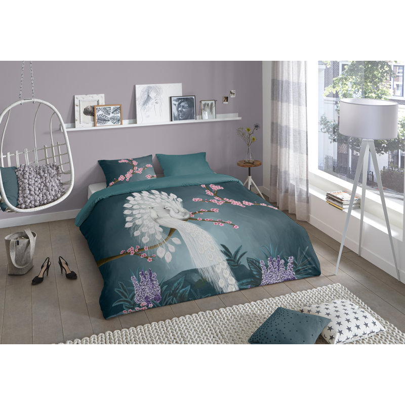 Cotton Floral Duvet Cover with Pillowcases, 155 x 220 cm - 2 Pillowcases 80 x 80 cm