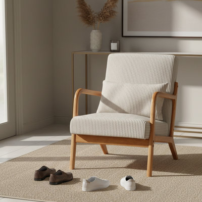 Waiting Room Reception Chair, Mid-Century Modern Accent Chair with Pillow, Solid Wood Frame by 39F inc
