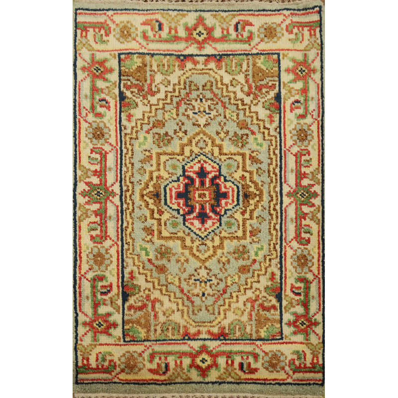 Tapis décoratif vert à motif géométrique traditionnel 2x3