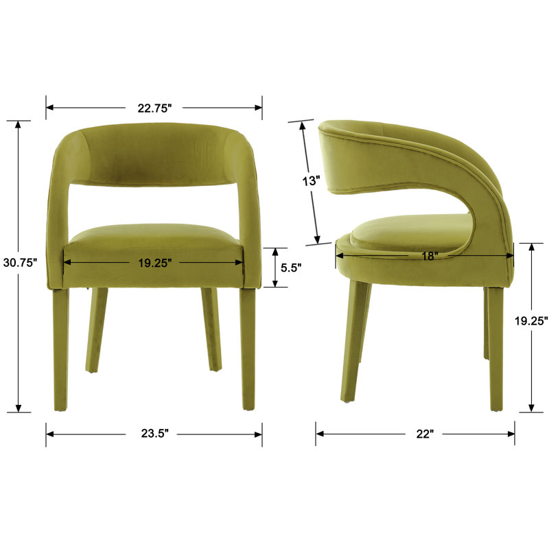 Green Velvet Upholstered Arm Dining Chairs with Wood Legs, Set of 4