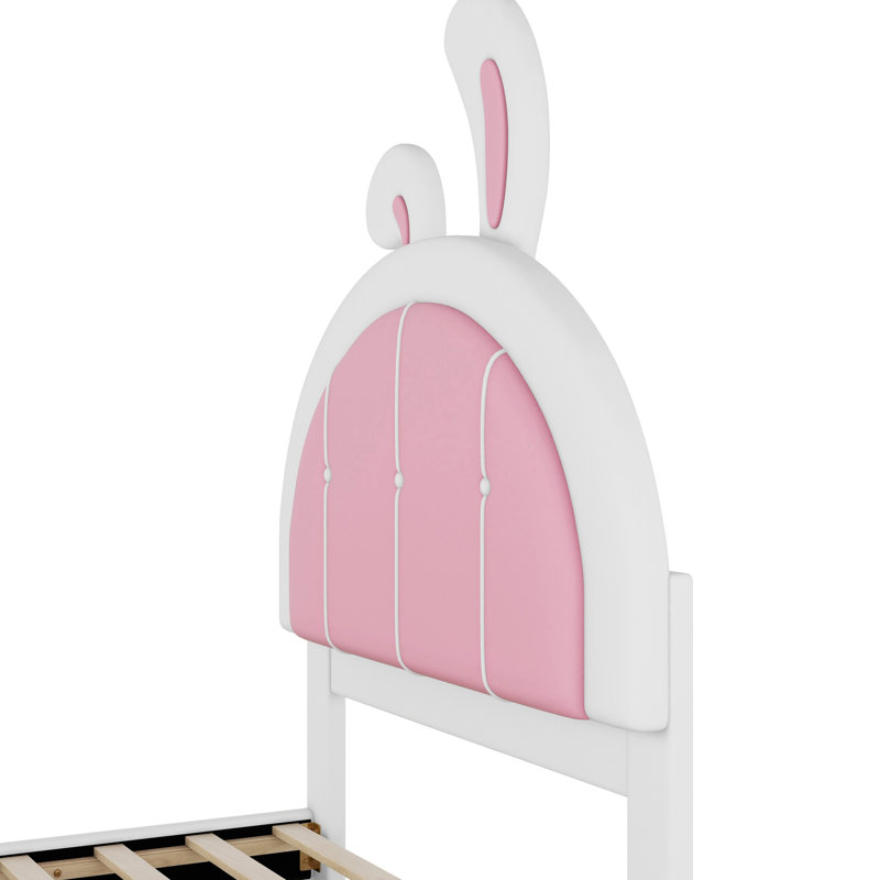 Lit plateforme simple avec tête de lit en forme de lapin - et mignon choix de tailles blanches et roses