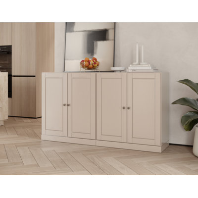 100% Solid Wood 64" Sideboard with Solid Doors, 4-Drawers and Adjustable Shelves