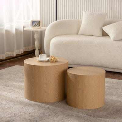Ensemble de 2 tables basses gigognes rondes en bois pour table ronde