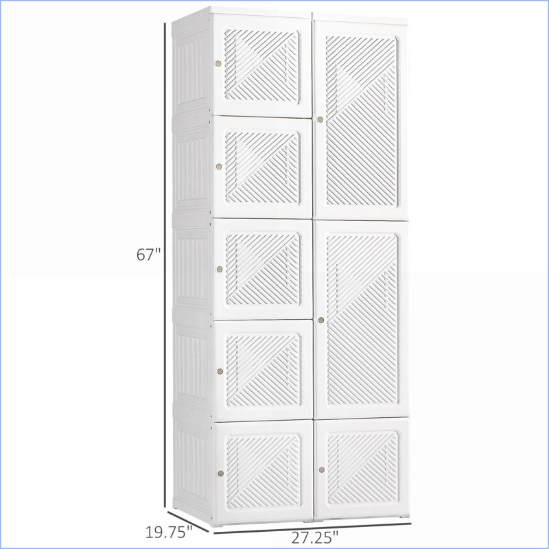 Portable Wardrobe Closet | Folding 8-Cube Organizer with Hanging Rod, Magnet Doors | White, ABS