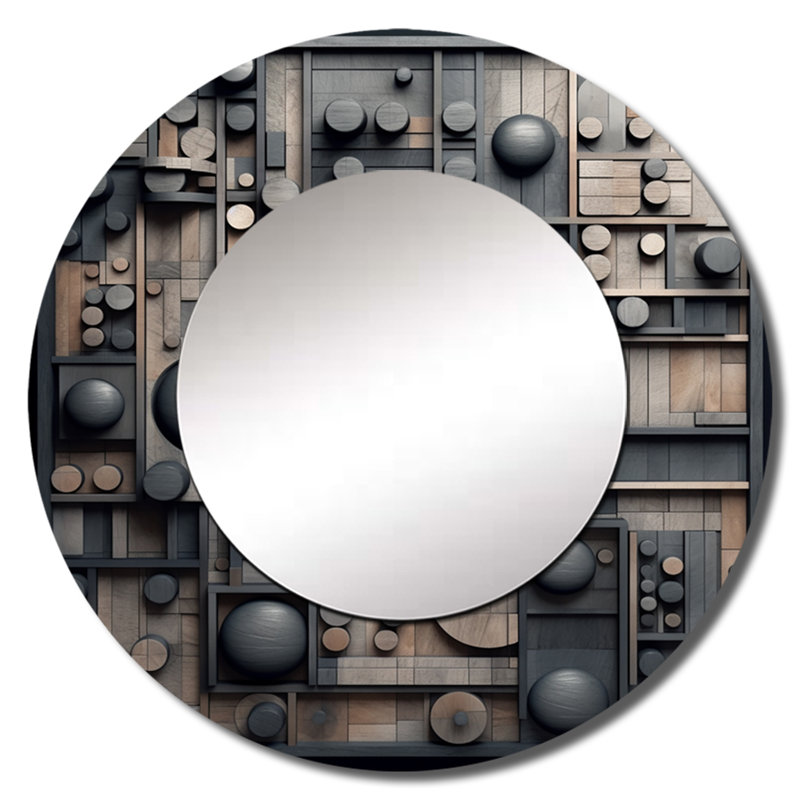 Cubic Geometric Dreams II - miroir unique cubique, grand miroir mural rond moderne, impression d'art en métal, 23 po x 23 po