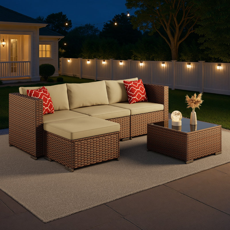 3 - Person Outdoor Patio Set Wicker Seating Group with Cushions, Yellow