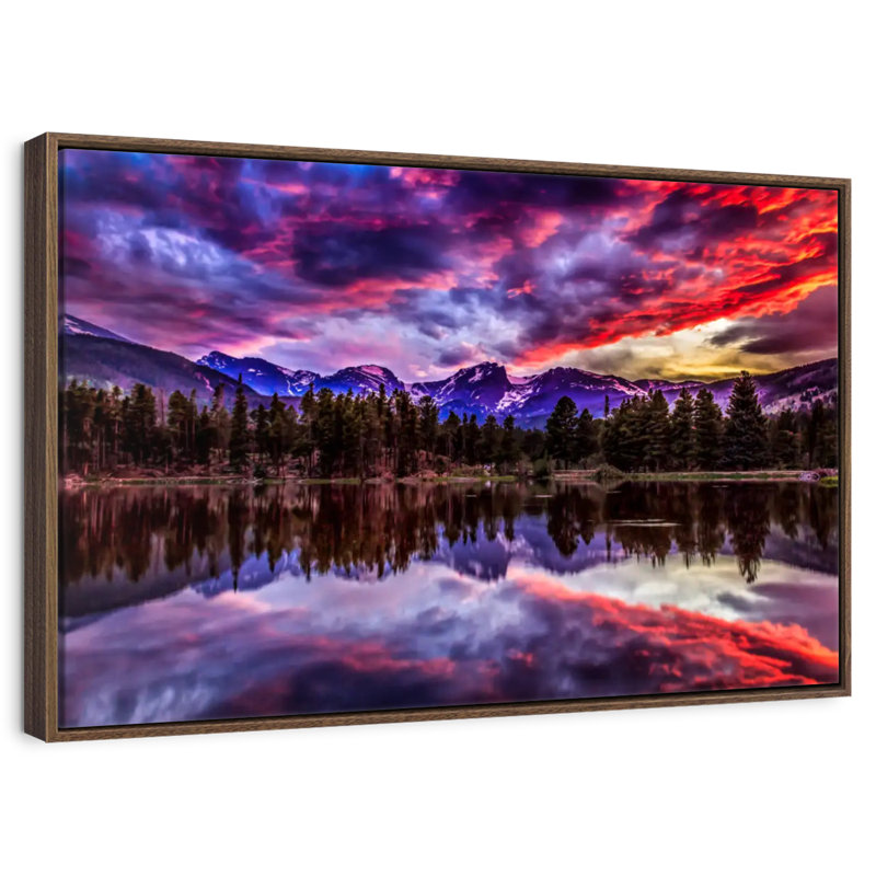 Réflexion des montagnes Rocheuses, Cadre flottant noyer, 40 po x 27 po