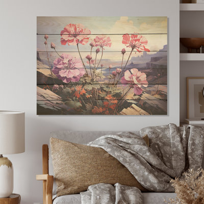 Mountain Geraniums Flower Blossom - Geraniums Wood Wall Art On Natural Pine Wood