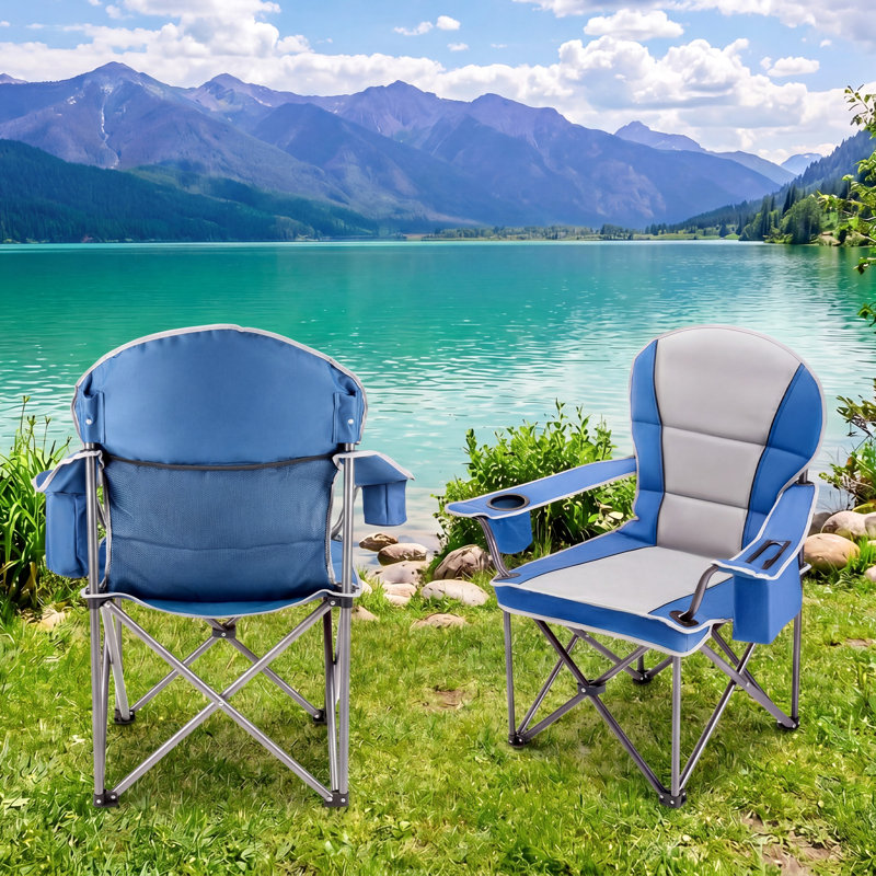 Set of 2 Oversized Camping Chair with Cooler, Heavy Duty Beach Chair Outdoor Folding Chair, Reclining Sports Chair with Carry Bag