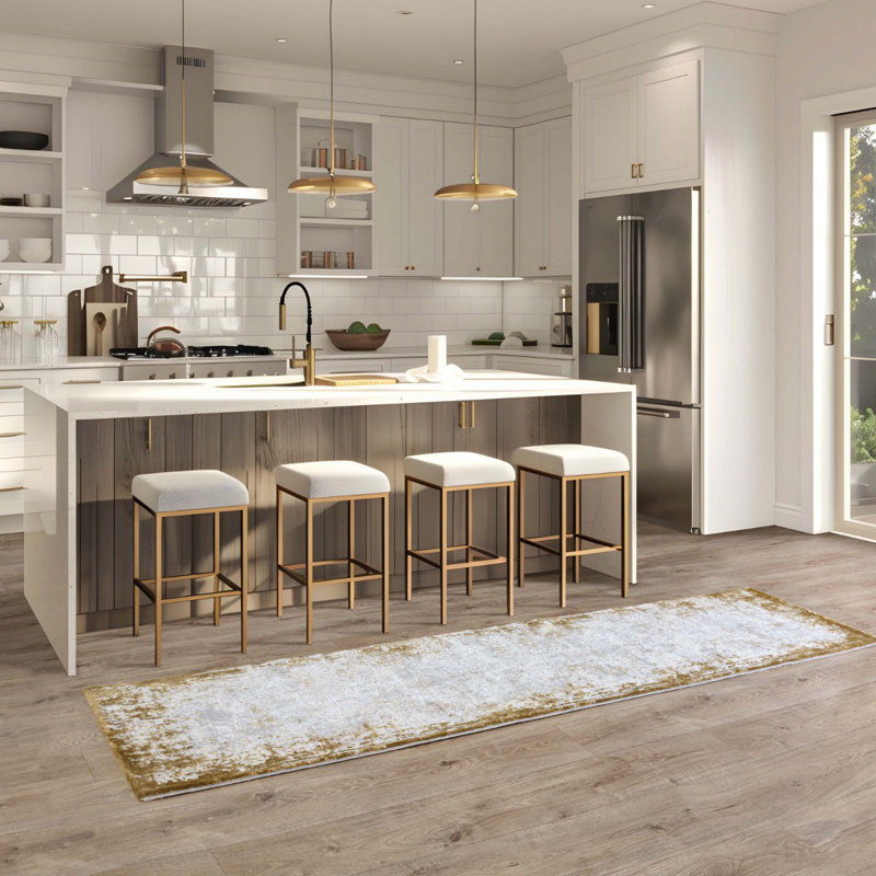 Gold Abstract Luxurious Modern Easy To Clean Rug For Dining Room Bedroom & Living Room, Rectangle 200 x 290cm