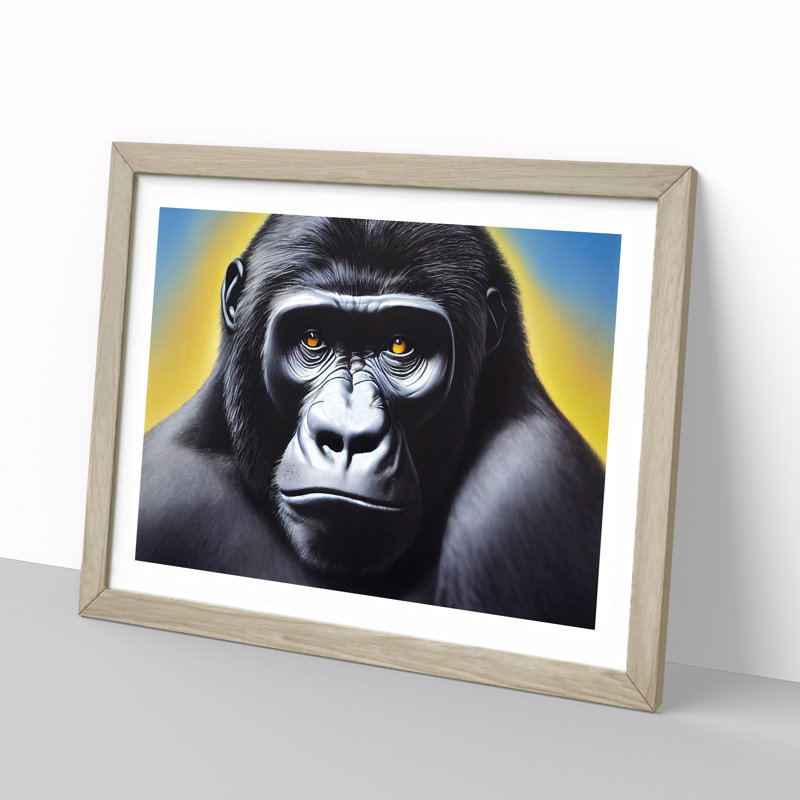 Rare Gorilla - Single Picture Frame Painting, 34cm H x 46cm W x 2cm D, Oak