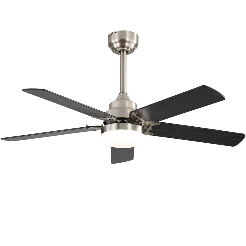 Ventilateur de plafond moderne à 5 pales avec lumière DEL et télécommande Derick, Nickel sablé, 42"