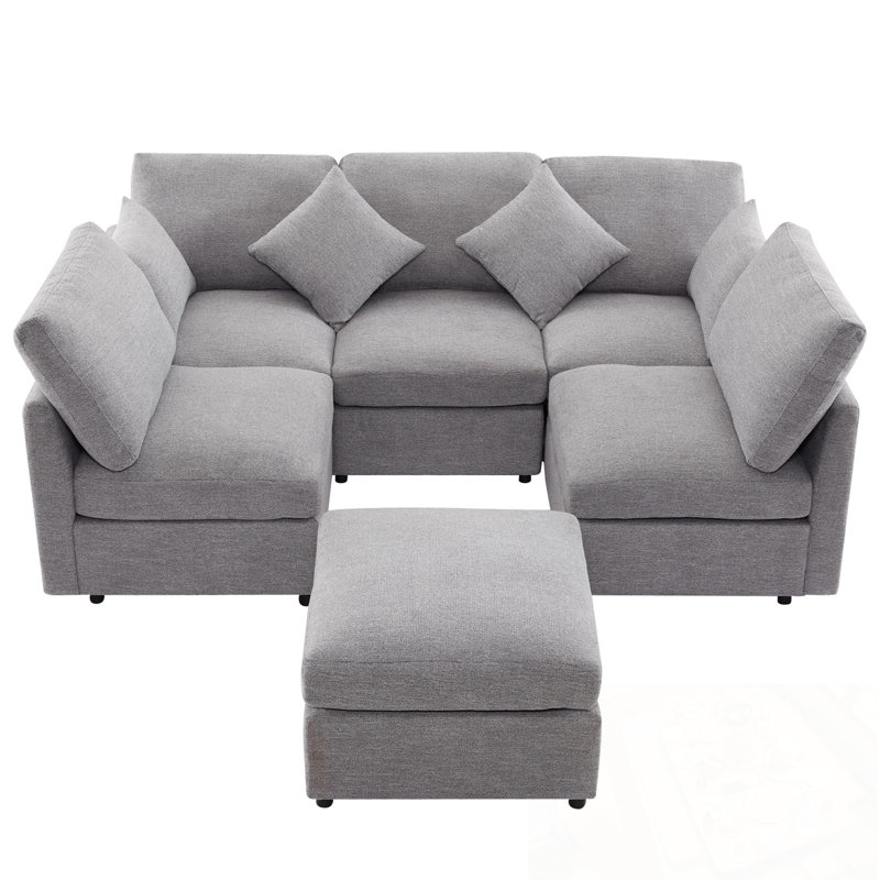 Canapé-lit en U avec repose-pieds mobile et deux ports USB, Gris clair