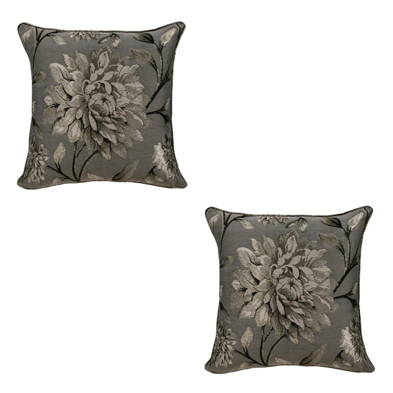 Aringe Floral Square Pack of 2 Cushions With Filling, Pewt