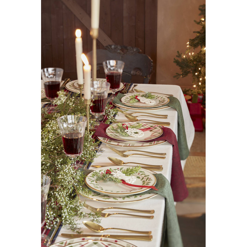 Ivory and Plaid Porcelain 12-Piece Holiday Dinnerware Set