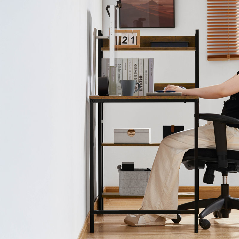 Yaraghi Metal Base Computer Desk, Dark Wood