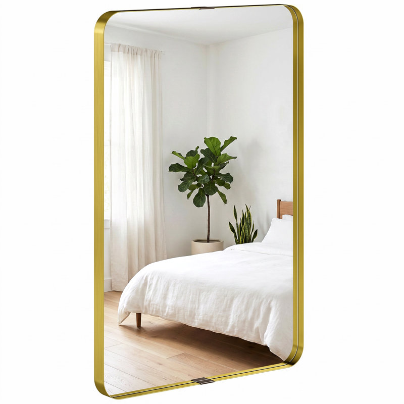HOMCOM Rectangular Wall Mirror Elevated Aluminium Alloy Frame, Gold