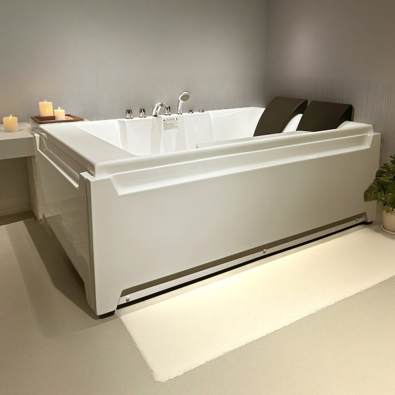73" X 48" 2 - Person Jetted Tub, Hydro Massage, 8 Adjustable Jets, , Ul & , Left Drain, Acrylic For Couples' Spa Bathtub, Length, Massage And Steel, Ideal Home