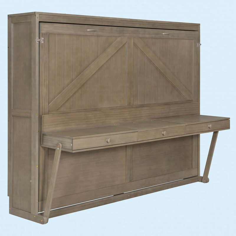 Lit escamotable mural avec rangement et bureau de coiffeuse, Grey