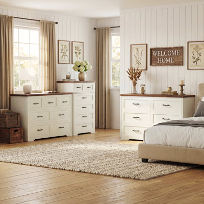 Westbrook 3 Piece Farmhouse Bedroom Set – 7 Drawer Dresser, 6 Drawer Chest And 6 Drawer Dresser With Large Storage