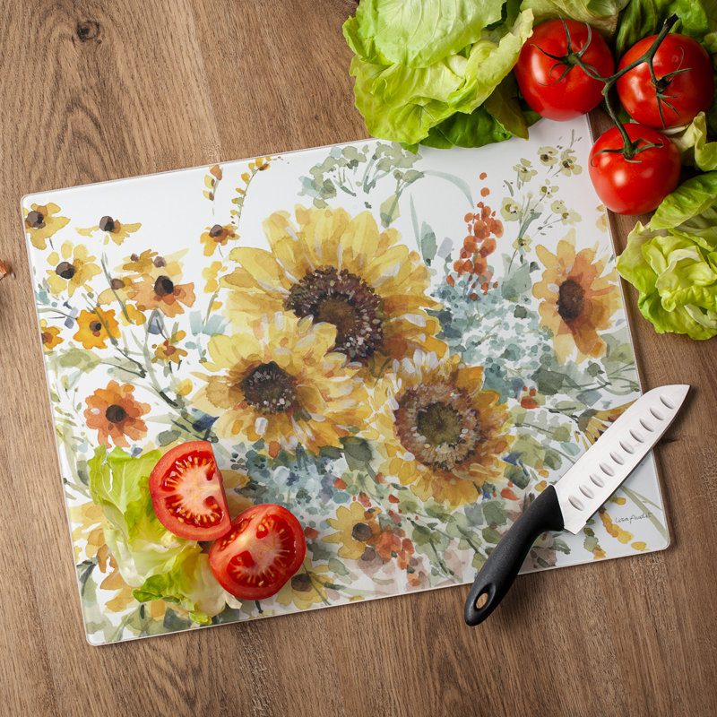 Sunflower Tempered Glass Rectangular Cutting Board 15" x 12"