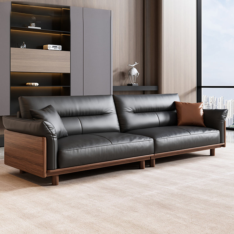 Canapé modulaire noir en cuir véritable, H 33,46 po x l 110,24 po x P 35,43 po, 4