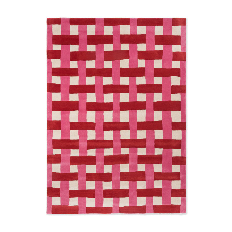 Hand Tufted Wool Geometric Area Rug in Coral/Rose, Rectangle 4'7" x 6'7"
