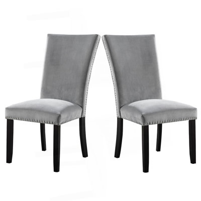 Ensemble de 2 chaises de salle à manger 28 po, flanelle grise rembourrée, bois