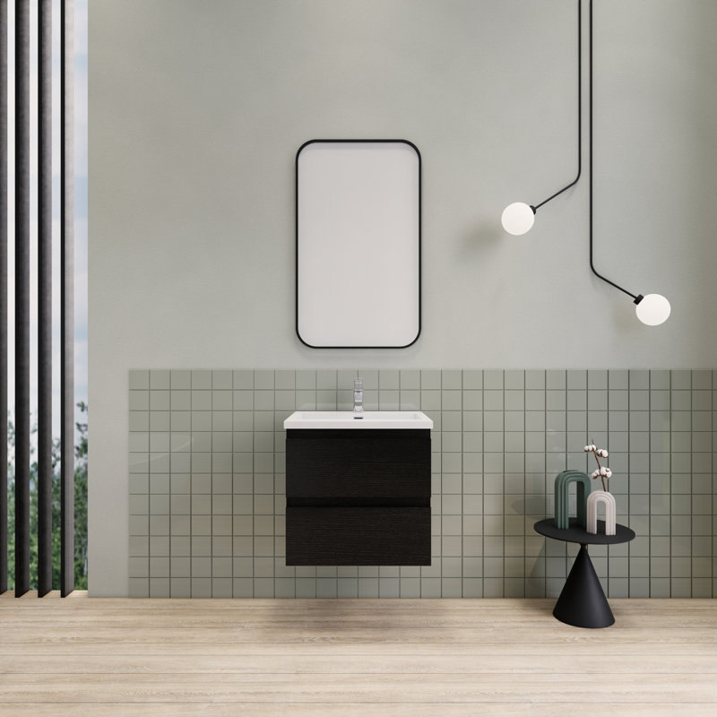 Meuble-lavabo flottant moderne simple Alcester Ivy Bronx, Bois noir