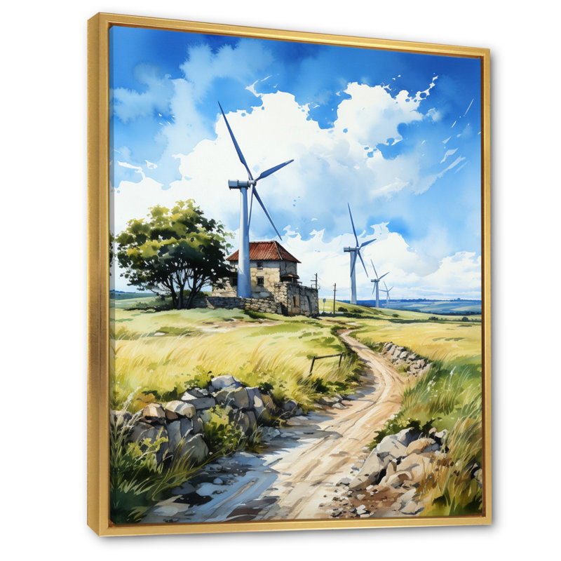Wind Turbines In Wind Farm III, reproduction d'art sur toile, Cadre flottant doré, H 32 po x l 16 po x P 1 po