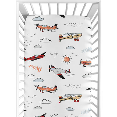 Airplane Red and Blue Vintage Fitted Crib Sheet